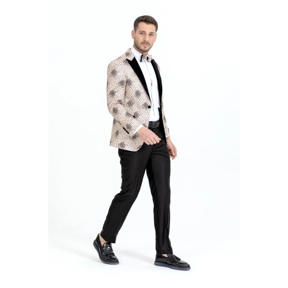 Derman Cream Spotted Pattern Silvery Fabric Tuxedo - Picture 3 of 7